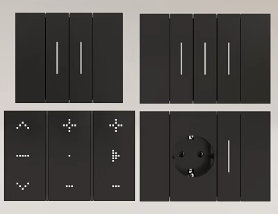 Black Switch Panels With Multiple Designs Including Switches And Socket 3d model