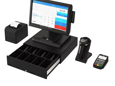 Commercial POS Equipment With Touchscreen Display Cash Drawer Receipt Printer And Card Reader 3d model