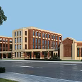 Classic Red Brick School Building With Beige Exterior Multi Story Large Windows Entrance And Landscaping