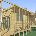 Wooden Detached House Under Construction With Open Frame Windows And Green Lawn