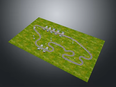 Scenic Green Grassland Landscape With Winding Roads And Small White Buildings 3d model
