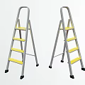 Two Household Metal Ladders With Silver Frame Yellow Steps And Non Slip Feet