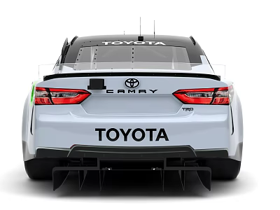 Toyota Camry Racing Car Rear View With TRD Badge White Exterior And Rear Lights 3d model