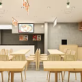Minimalist Restaurant With Wooden Tables Green Wall Decor White Screen Menu And Bottled Drinks Shelf