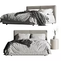 Modern Double Bed With Gray Bed Sheets Pillows Headboard And Nightstand Decor 3d model