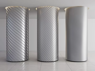 Modern Silver Metallic Columns With Twisted Lines And Perforated Pattern In Minimalist Interior Setting 3d model