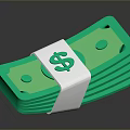 Green Cash Stack With White Binding Band And Dollar Sign For Everyday Use 3d model