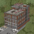 Detached Villa With Red Brick Exterior Roof Terrace Red Umbrellas And Green Surroundings