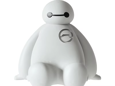 White Round Plush Toy With Black Eyes And Chest Logo In Seated Position 3d model