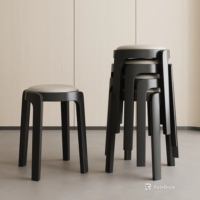 Modern Black Stools With Light Seats And Stackable Design In Interior Room 3d model 