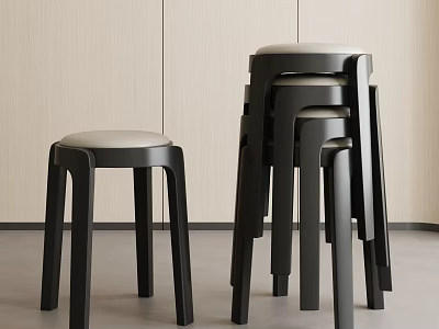Modern Black Stools With Light Seats And Stackable Design In Interior Room 3d model