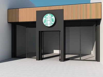 Modern Coffee Shop Exterior With Wooden Facade Black Frame And Glass Doors 3d model