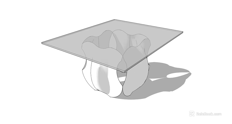 Modern Office Desk With Glass Top And Curved Support Base Design 3d model 