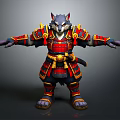 Wolf Samurai 3D Character Model With Red Yellow Armor Standing Pose Design