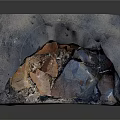 Wood and Stone Composite Block with Embedded Wooden Fragments and Textured Surface