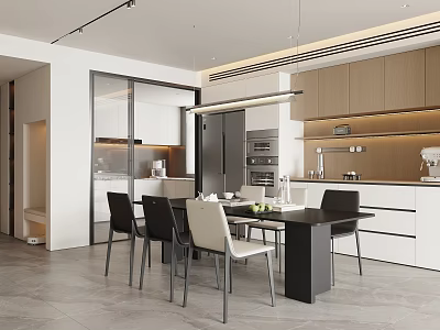 Modern Italian Restaurant Dining Table and Chair Combination Sideboard Wine Cabinet 3d model
