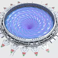Circular Ring Structure With Central Blue Vortex And Surrounding Mechanical Components 3d model