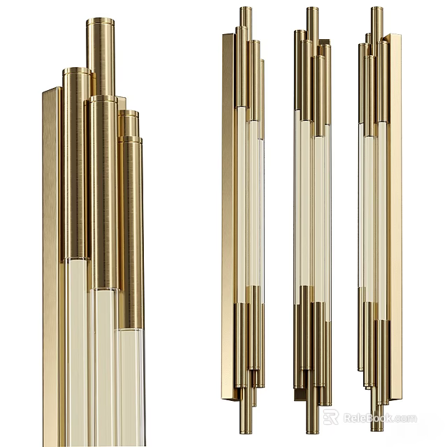 Modern Gold Metal and Glass Wall Lamps With Geometric Vertical Design for Home Decor 3d model 
