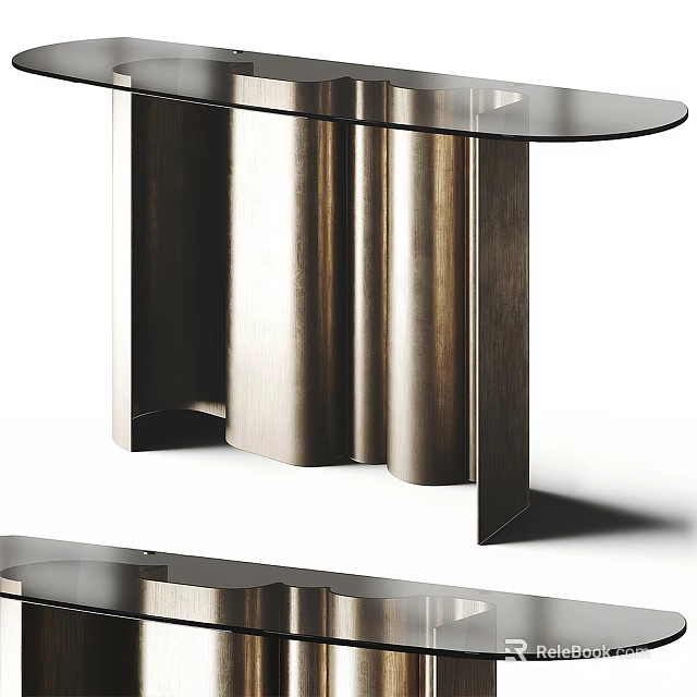 Modern Entryway Console Table And Side Cabinet With Metal Frame And Glass Top 3d model 