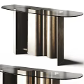 Modern Entryway Console Table And Side Cabinet With Metal Frame And Glass Top