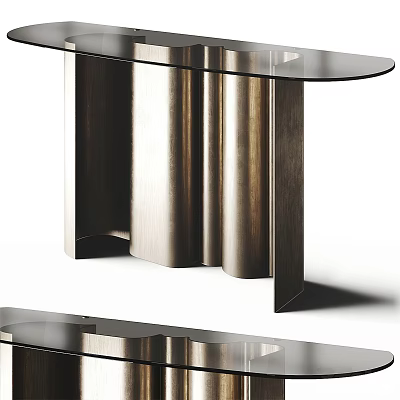 Modern Entryway Console Table And Side Cabinet With Metal Frame And Glass Top 3d model