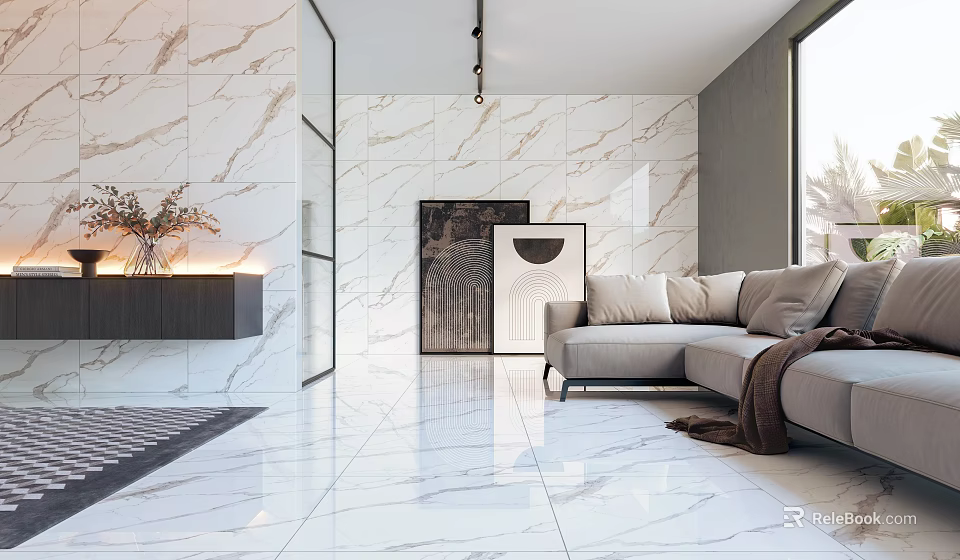 Modern Duplex Living Room Interior With Marble And Cozy Sofa 3d model 