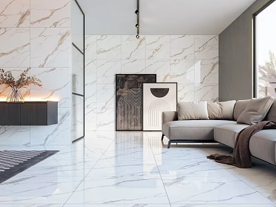 Modern Duplex Living Room Interior With Marble And Cozy Sofa 3d model