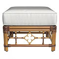 Stylish Ottoman Featuring White Padded Cushion And Decorative Wooden Frame Design