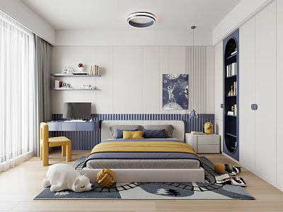 Modern Kids Bedroom Interior Design With Yellow Accents And Playful Elements 3d model