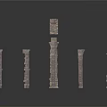 Various Classical Stone Columns With Ancient Architectural Designs And Different Heights