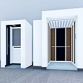 Sleek Modern Elevator Design With White Exterior Black Wooden Doors And Striped Ceiling
