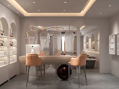 Elegant Modern Boutique Store Interior With Bar Counter And Display Shelves 3d model