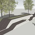 Natural Design Outdoor Chair with Wooden Structure and Green Trees in Park Landscape