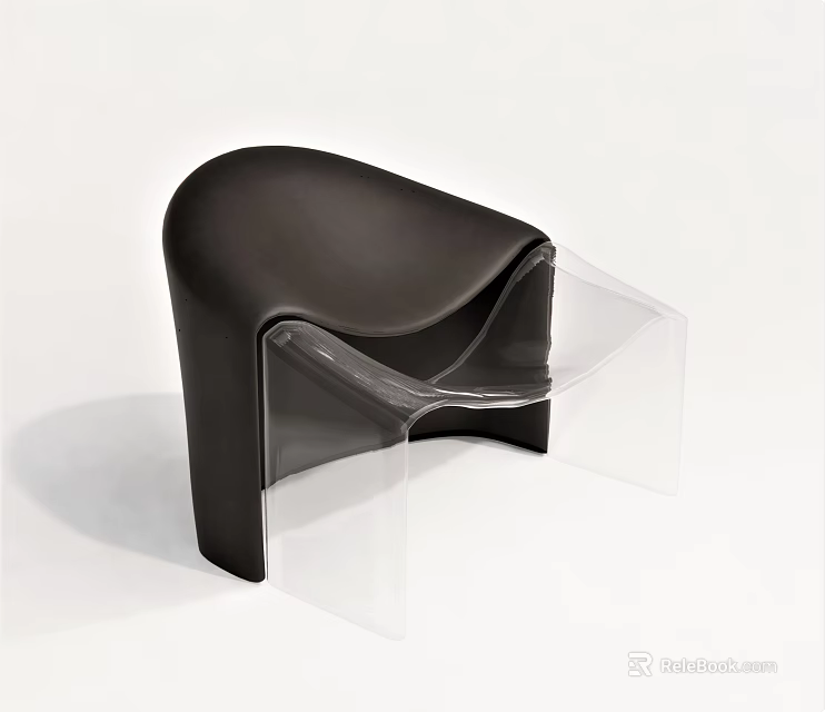 Modern Leisure Chair With Black Curved Seat And Transparent Acrylic Supports 3d model 