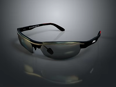 Modern Black Sports Sunglasses With Red Temple Accents And Dark UV Protection Lenses For Outdoor Use 3d model