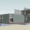 Modern Detached Villa Exterior With Large Glass Windows Gray Green Walls And Courtyard