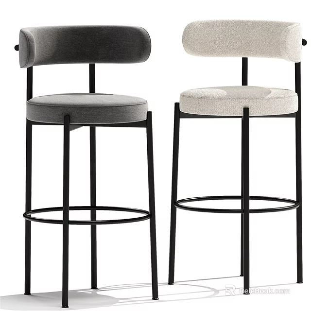 Modern Stylish Bar Stools With Gray And Beige Upholstered Seats And Black Metal Frames 3d model 