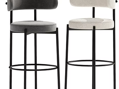 Modern Stylish Bar Stools With Gray And Beige Upholstered Seats And Black Metal Frames 3d model