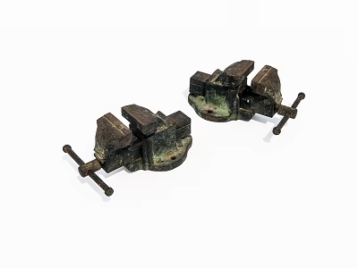 Two Old Fashioned Metal Vise Clamping Tools For Industrial Equipment Use 3d model