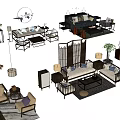 Modern Sofa and Coffee Table Set With Area Rug Throw Pillows And Side Tables 3d model