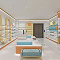 Modern Retail Store Interior With Curved Decor Shelves Display Counters And Bright Lighting