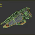 Sci-Fi Spaceship Model With Metallic Gray And Orange Accents And Geometric Panel Details