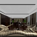 Modern Luxurious Office Interior Design With Leather Sofas Wooden Furniture And Green Plants