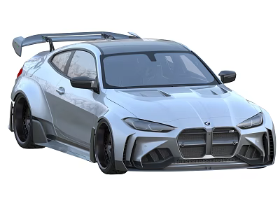 Silver BMW Coupe With Widebody Design Rear Spoiler And Sporty Front Grille 3d model