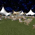 Garden Landscape With Illuminated Trees Starry Ceiling Tent And Outdoor Seating