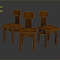 Three Brown Wooden Leisure Chairs With Classic Design And Smooth Surface