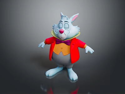 Cartoon Rabbit Character With Red Coat Yellow Bow Tie And Smiling Expression 3d model