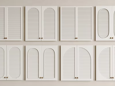 White Window Shutters Neatly Arranged In Multiple Panels For Home Decor 3d model