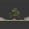 Green Camouflage Tank Model Display With Sand Terrain And Barbed Wire On Base