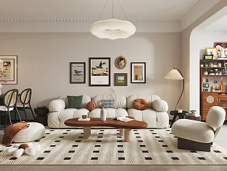 French Guest Restaurant Sofa Background Wall Dining Table Sofa Set Chandelier Hanging Picture Sideboard 3d model